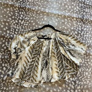Olivaceous Cream and Brown Printed Short-Sleeve Blouse